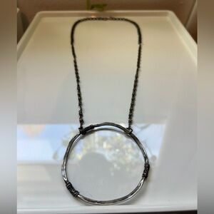 Hammered Circle Pendant Necklace - Silver Tone